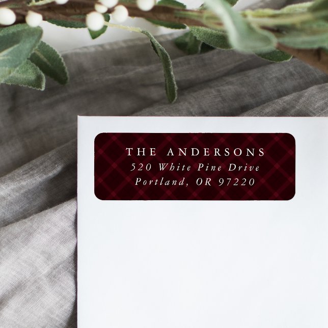 Brushed Burgundy Plaid Holiday Return Address (Creator Uploaded)