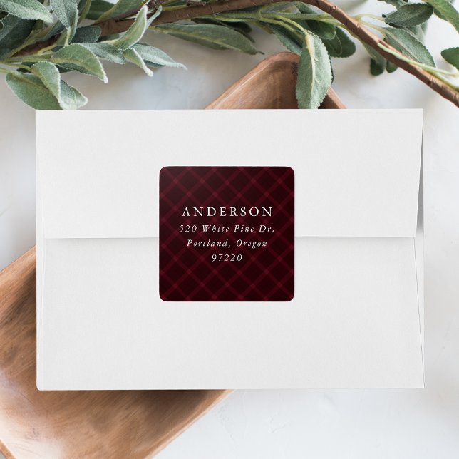 Brushed Burgundy Plaid Return Address Label (Creator Uploaded)