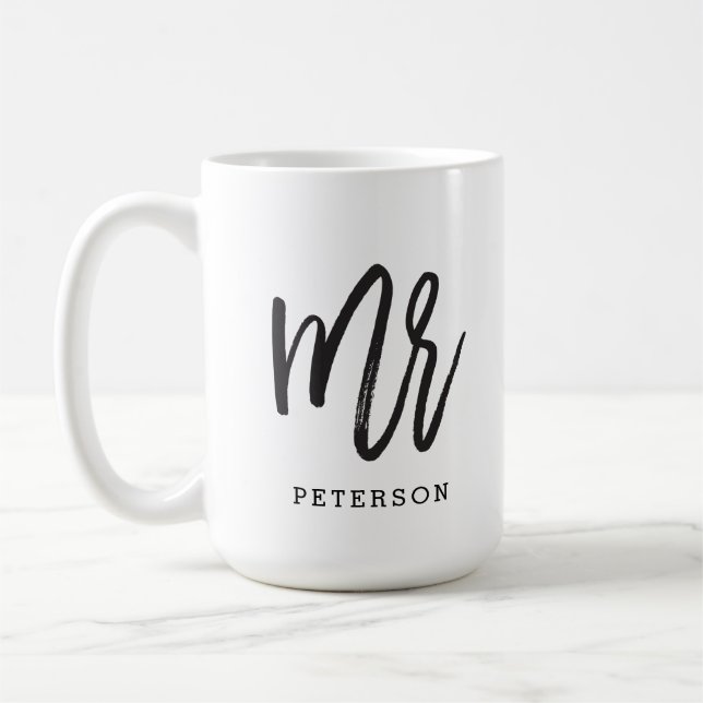 Brushed Calligraphy Mr Wedding Groom Mug (Left)