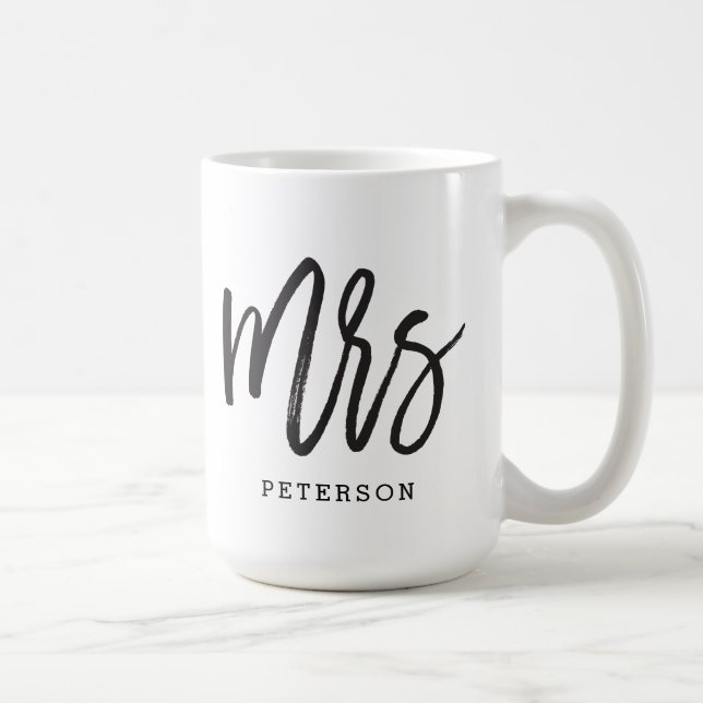 Brushed Calligraphy Mrs Wedding Bride Mug (Right)