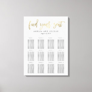 Brushed Calligraphy Seating Chart Canvas Faux Gold