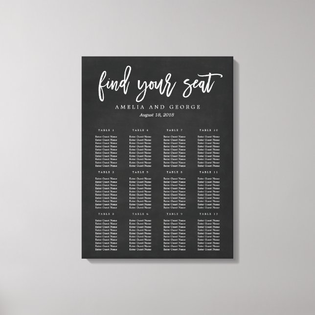 Brushed Calligraphy Seating Chart Wrapped Canvas (Front)