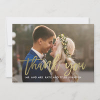 Brushed Calligraphy Thank You Card Faux Gold