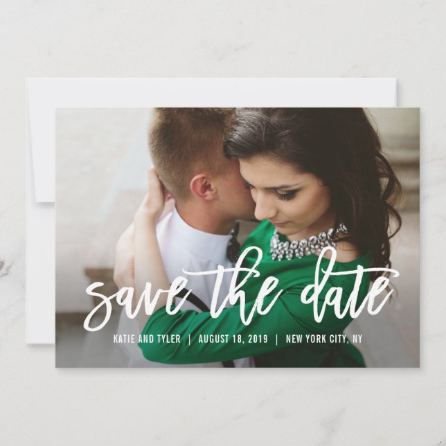 Brushed Calligraphy Wedding Save The Date Card (Front)
