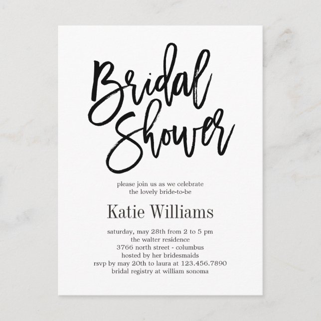 Brushed Charm EDITABLE COLOR Bridal Shower Invite Postcard (Front)