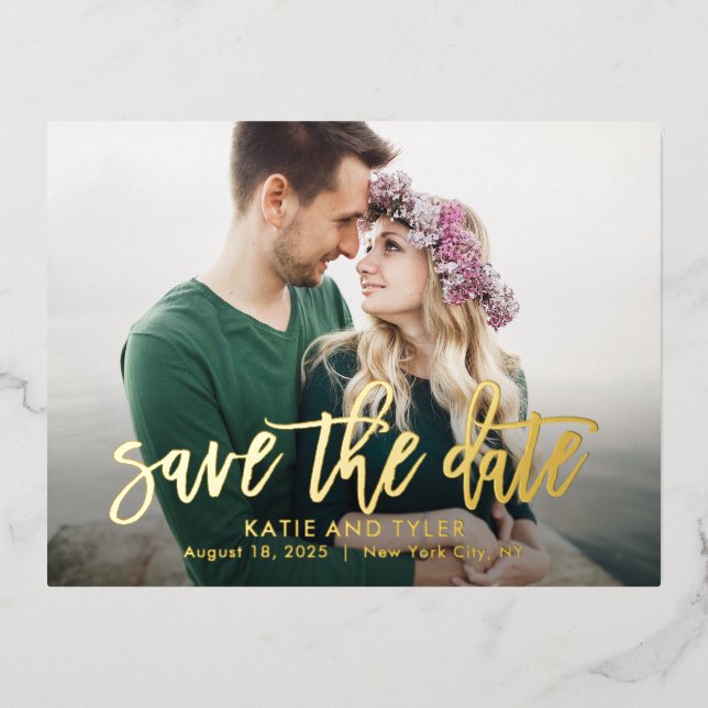 Brushed Charm Foil Save The Date Postcard (Front)