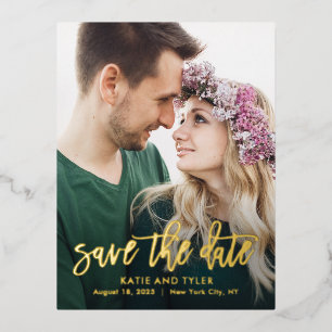 Brushed Charm Foil Save The Date Postcard