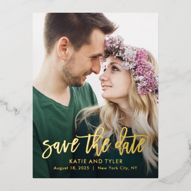 Brushed Charm Foil Save The Date Postcard (Front)