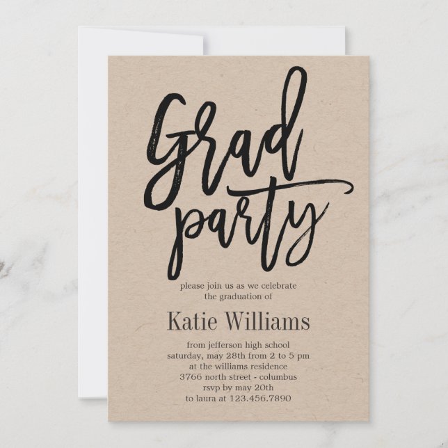 Brushed Charm Graduation Party Invitation Kraft (Front)