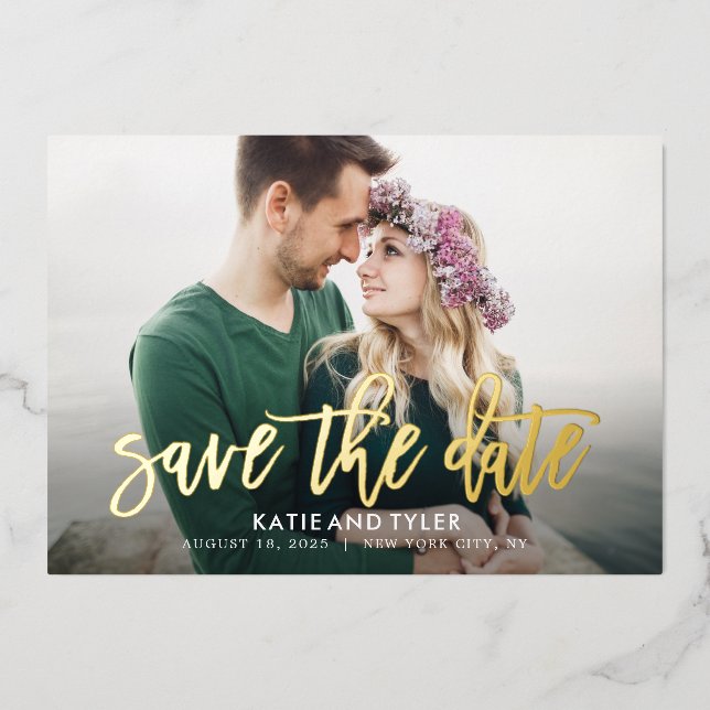 Brushed Charm REAL FOIL Save The Date Card (Front)