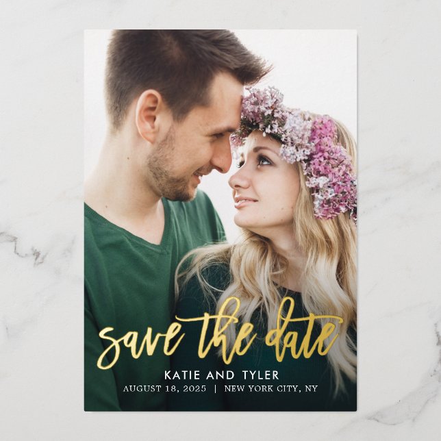 Brushed Charm REAL FOIL Save The Date Card (Front)