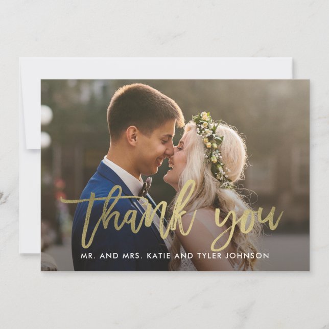 Brushed Charm Wedding Thank You Card Faux Foil (Front)
