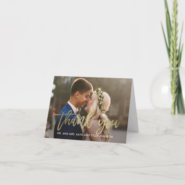 Brushed Charm Wedding Thank You Card Faux Gold (Front)