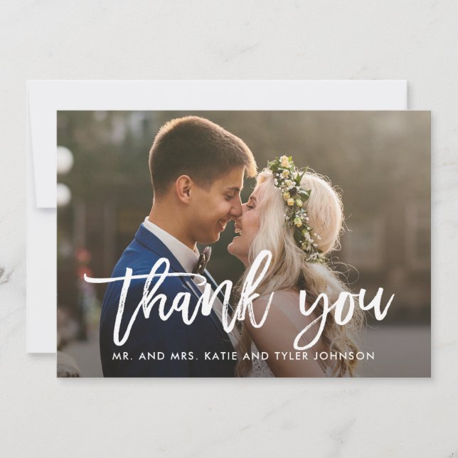 Brushed Charm Wedding Thank You Photo Card White (Front)