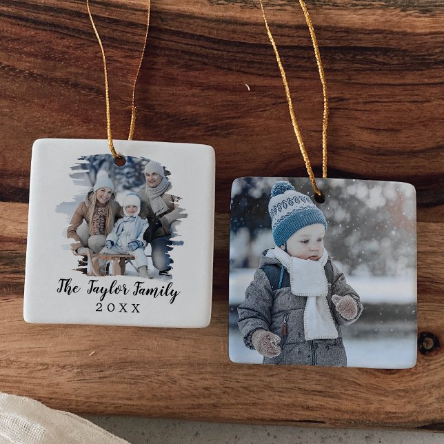 Brushed Christmas Yearly Family Photo Ceramic Ornament (Creator Uploaded)