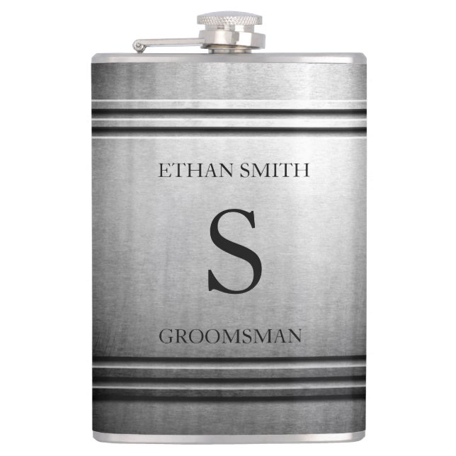 Brushed Chrome Sleek Personalised Flask for HIM (Front)