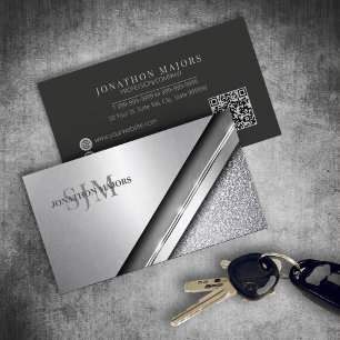 Brushed Chrome & Stone Monogram ID1041 Business Card