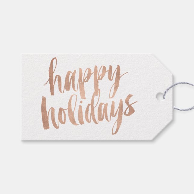Brushed Copper Happy Holidays Christmas Gift Tag (Front (Horizontal))