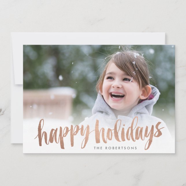 Brushed Copper Happy Holidays Photo Card (Front)
