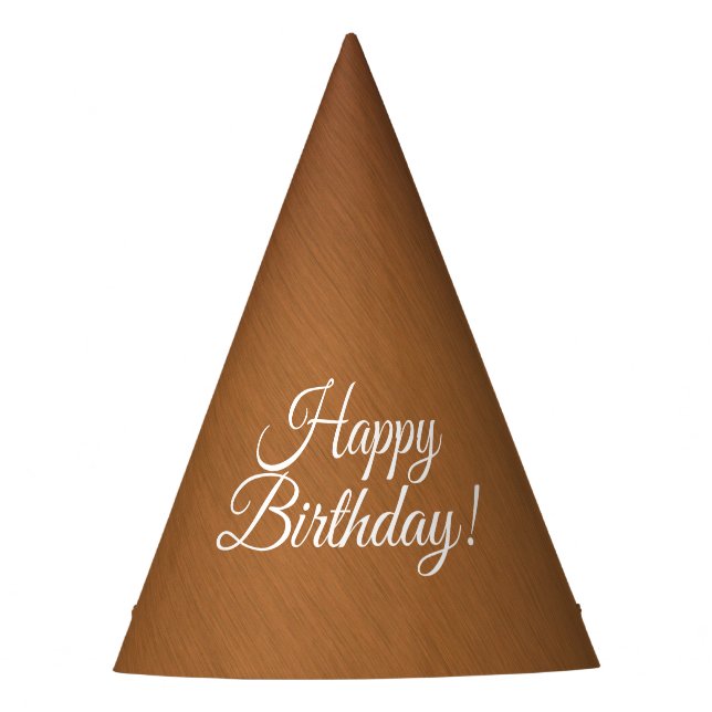 Brushed Copper Look Happy Birthday Party Hat (Front)