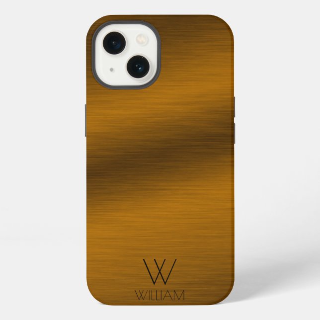 Brushed Copper Minimalist Personalised Monogram iPhone Case (Back)