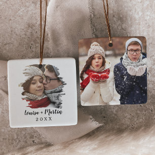 Brushed Couples Keepsake Photo Ceramic Ornament