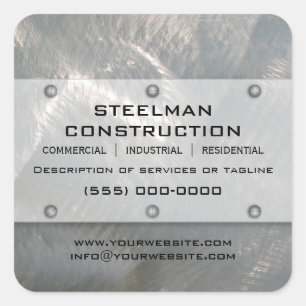 Brushed Faux Silver Metal-Look Promotional Square Sticker