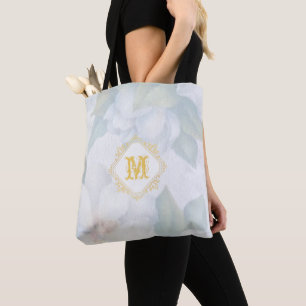 Brushed Floral Monogrammed Wedding Favour Tote Bag