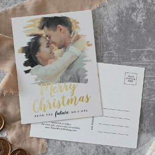 Brushed Foil Merry Christmas Save the Date Photo Holiday Postcard