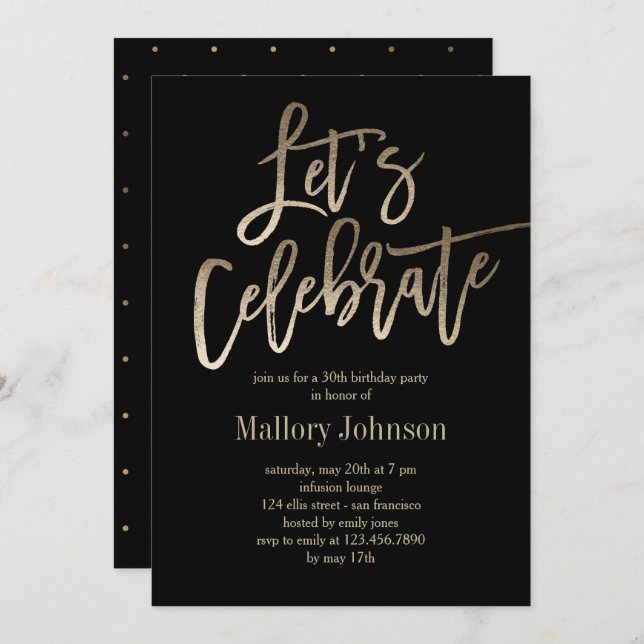 Brushed Glimmer Let's Celebrate Party Invitation (Front/Back)