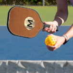 Brushed Gold Classic Monogram Sable Leather Pickleball Paddle<br><div class="desc">Masculine modern design features a sable brown distressed leather background with easy to use template for a single letter in a brushed metallic gold emblem with name below in stylish classic professional lettering. The design repeats on the reverse side. Perfect pickleball gift for him.</div>