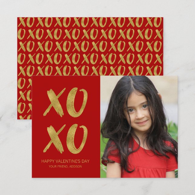 Brushed Gold Foil XOXO Classroom Valentine Card (Front/Back)