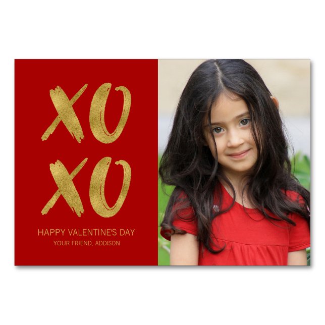 Brushed Gold Foil XOXO Classroom Valentine Card (Front)