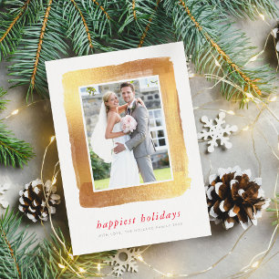 BRUSHED GOLD FRAME modern photo simple minimal Holiday Card