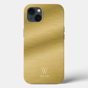 Brushed Gold Look Personalised Monogram iPhone 13 Case