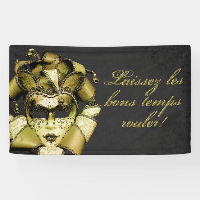 Brushed Gold Mardi Gras Masquerade Banner (Horizontal)