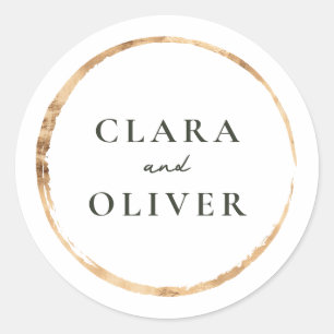 Brushed Gold Ring Serif Wedding Envelope Classic Round Sticker