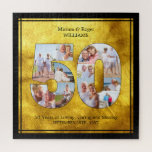 Brushed Gold Wedding Anniversary 50 Photo Collage Jigsaw Puzzle<br><div class="desc">Brushed gold and black custom jigsaw puzzle with number 50 photo collage for a 50th Wedding Anniversary. All of the wording can be personalized and the photo template is set up for you to add 11 of your favorite pictures. Unique personalized golden wedding anniversary gift - please browse my store...</div>