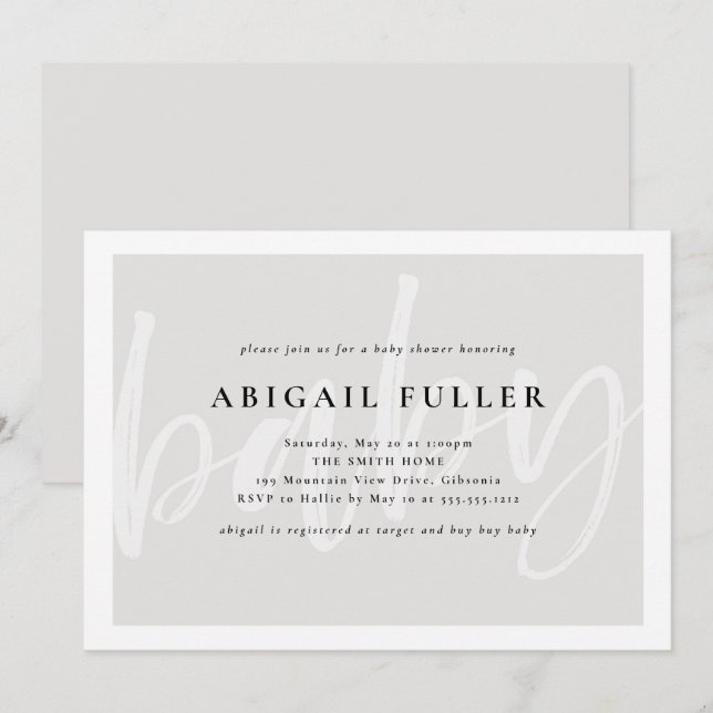 Brushed Grey and White Baby Shower Invitation (Front/Back)
