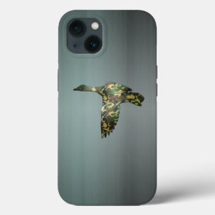 Brushed Gun Metal Camo Mallard Duck in Flight iPhone 13 Case
