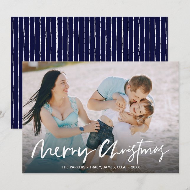 Brushed hand written merry christmas photo card (Front/Back)