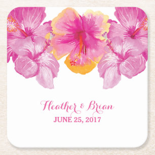 Brushed Hibiscus Floral Paper Coasters