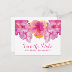Brushed Hibiscus Floral Save the Date Postcard