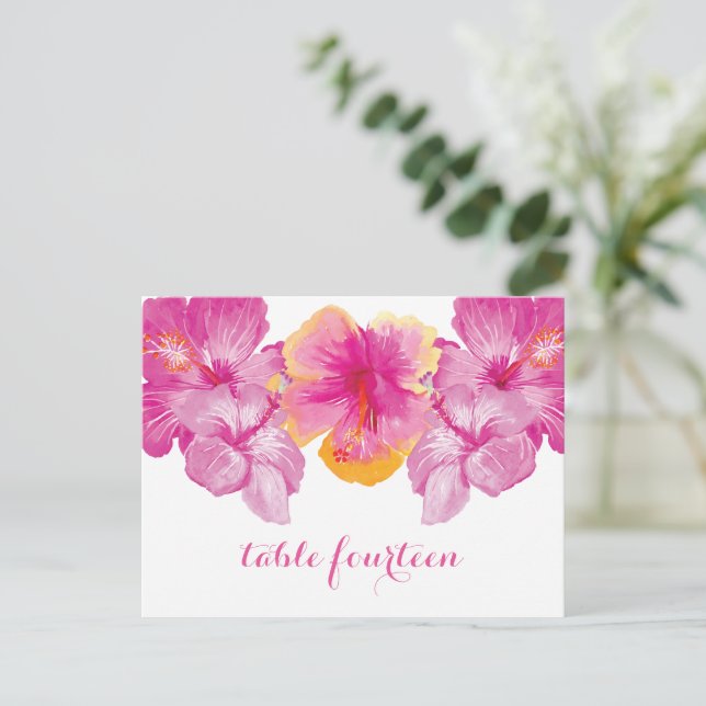 Brushed Hibiscus Floral Table Number Postcard (Standing Front)
