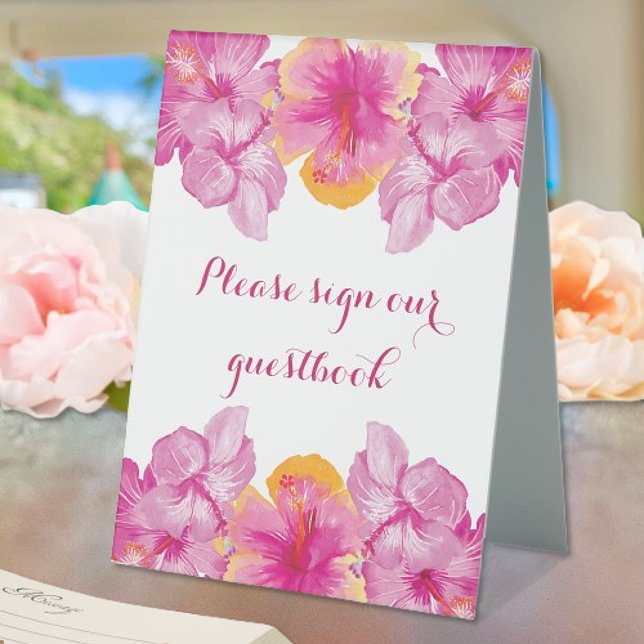 Brushed Hibiscus Floral Wedding (Brushed Hibiscus Floral Wedding Table Tent Sign)