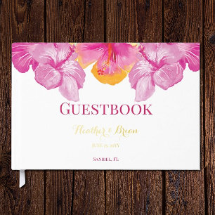 Brushed Hibiscus Floral Wedding Guest Book