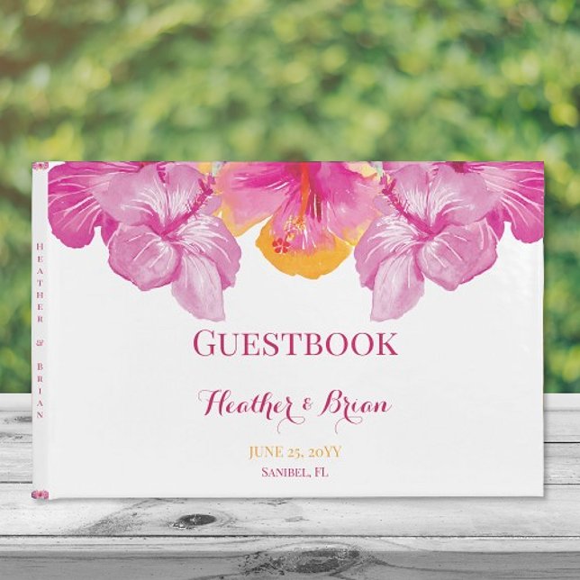 Brushed Hibiscus Floral Wedding Guest Book (Brushed Hibiscus Floral Wedding Guestbook)