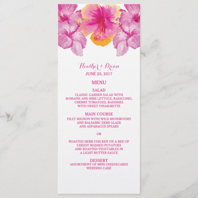 Brushed Hibiscus Floral Wedding Menu (Front)
