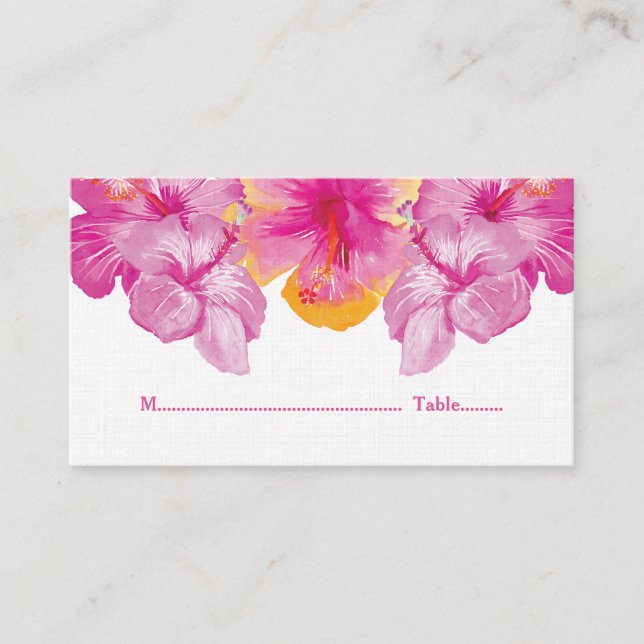 Brushed Hibiscus Floral Wedding Place Cards (Front)