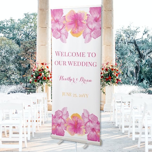 Brushed Hibiscus Floral Wedding Welcome Retractable Banner (Brushed Hibiscus Floral Wedding Welcome Banner)